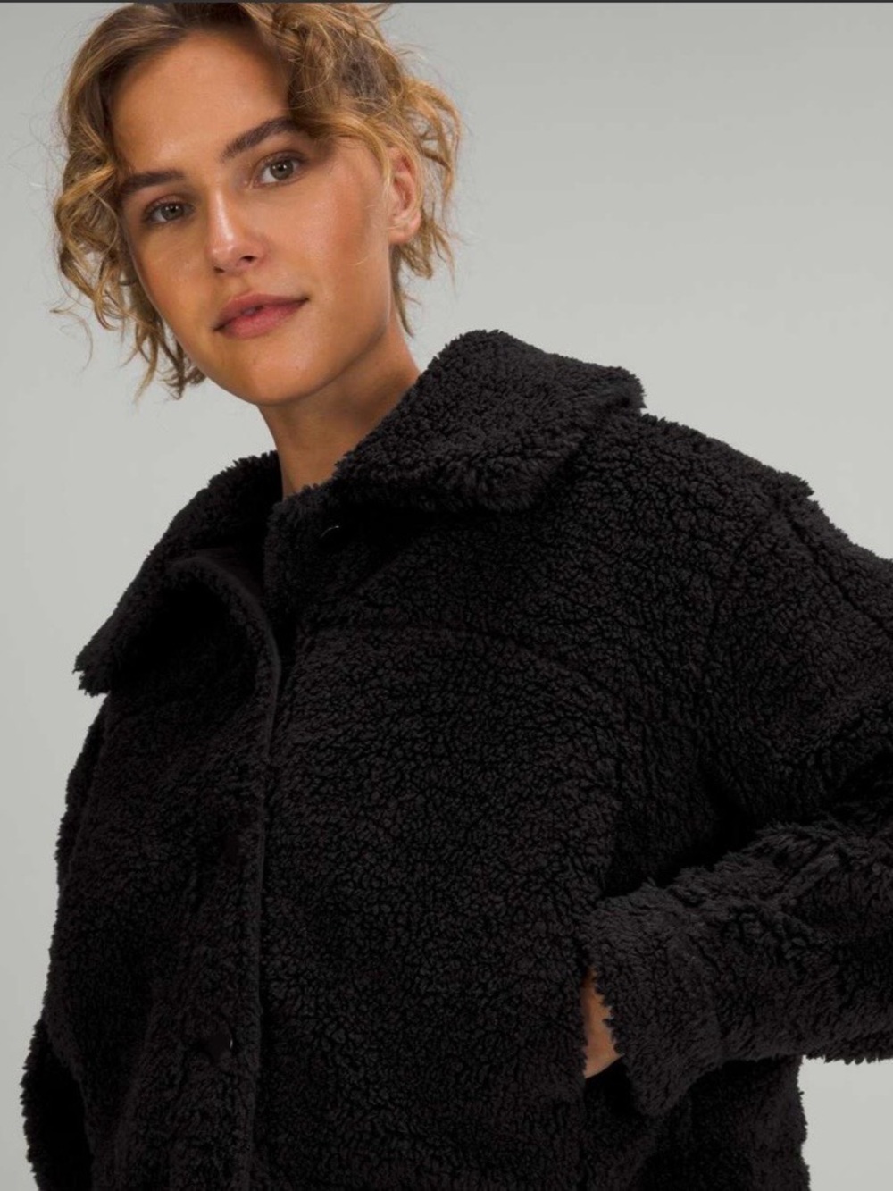 Lululemon Textured Fleece Button Jacket Black - Picture 2 of 10